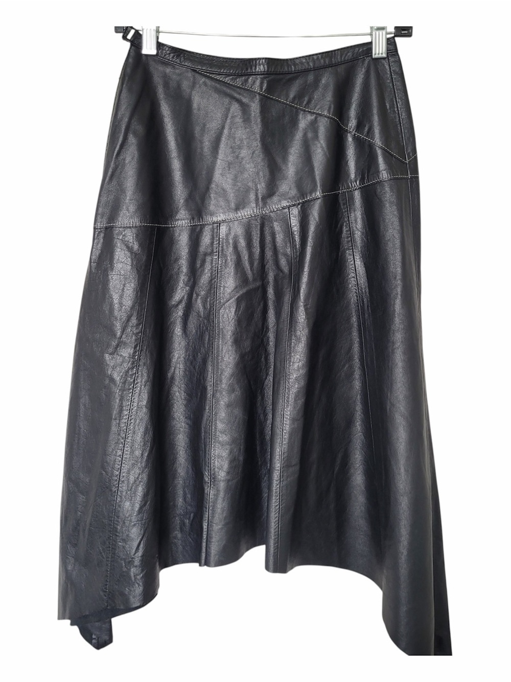 ✅ Gray Magic Black genuine Leather Midi Skirt asymmetrical design Korean brand 4